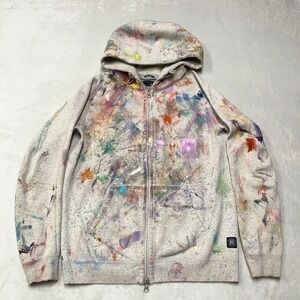 Reigning Champ Midweight Full Zip Hoodie PAINT SPLATTER THRASHED Gray Men's S